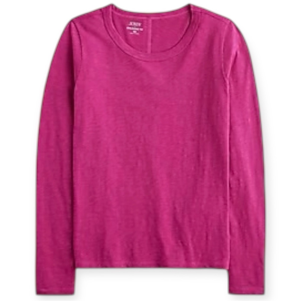 J. CREW Girlfriend Tee Long Sleeve Crewneck T-Shirt Berry Magenta NWT